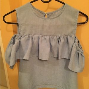 Blue Off Shoulder Ruffle